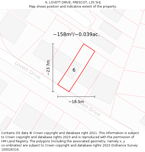 6, LOVETT DRIVE, PRESCOT, L35 5HJ: Plot and title map