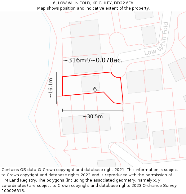 6, LOW WHIN FOLD, KEIGHLEY, BD22 6FA: Plot and title map