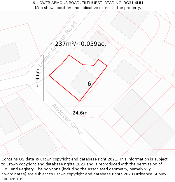 6, LOWER ARMOUR ROAD, TILEHURST, READING, RG31 6HH: Plot and title map
