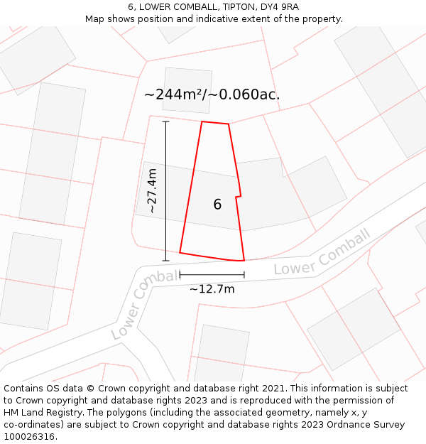 6, LOWER COMBALL, TIPTON, DY4 9RA: Plot and title map