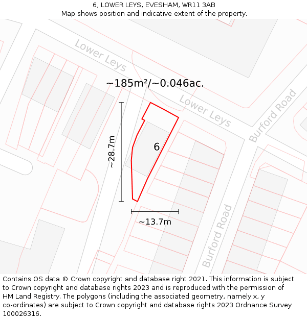 6, LOWER LEYS, EVESHAM, WR11 3AB: Plot and title map