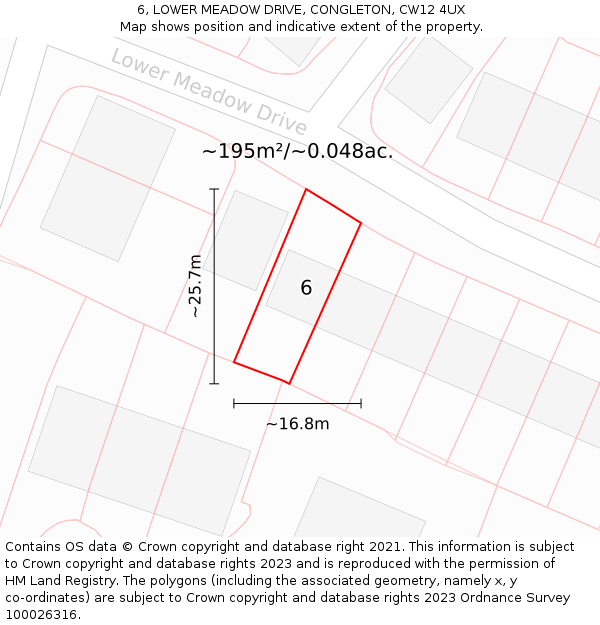 6, LOWER MEADOW DRIVE, CONGLETON, CW12 4UX: Plot and title map