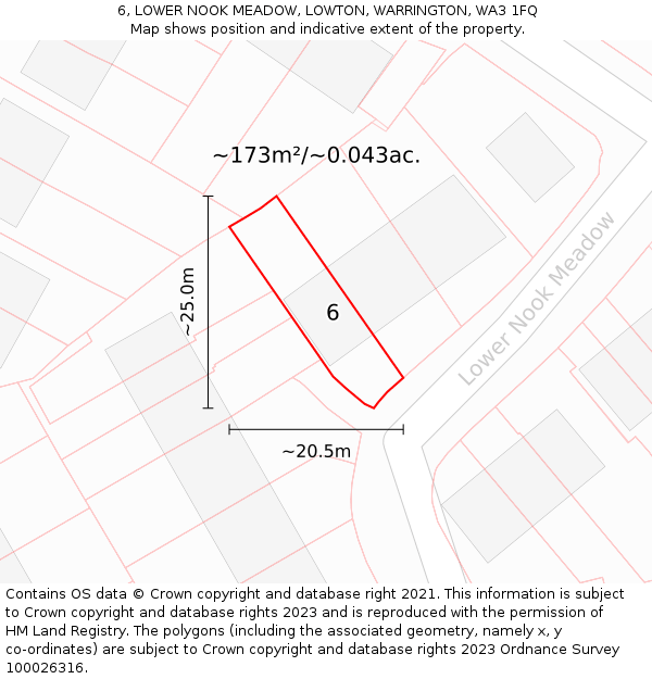 6, LOWER NOOK MEADOW, LOWTON, WARRINGTON, WA3 1FQ: Plot and title map