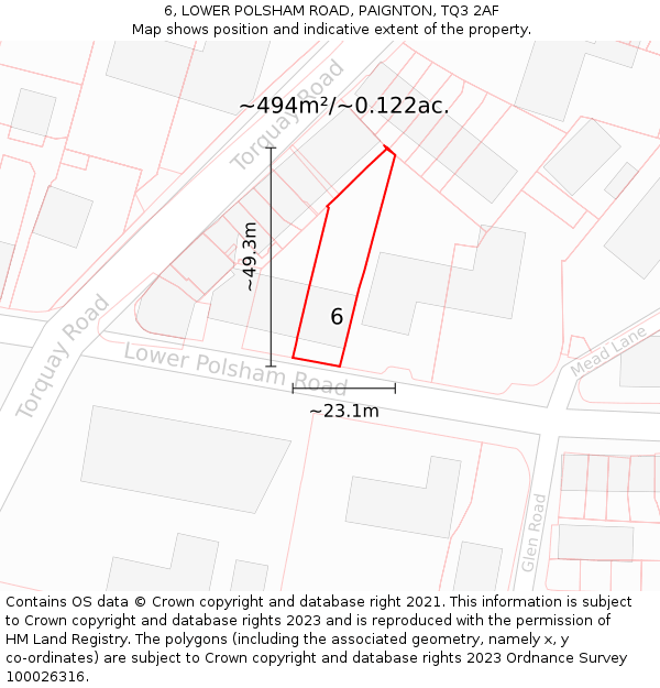 6, LOWER POLSHAM ROAD, PAIGNTON, TQ3 2AF: Plot and title map