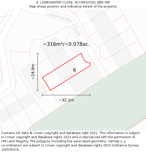 6, LOWESWATER CLOSE, ACCRINGTON, BB5 6RF: Plot and title map