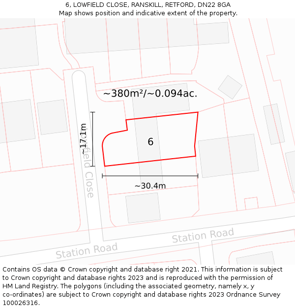 6, LOWFIELD CLOSE, RANSKILL, RETFORD, DN22 8GA: Plot and title map