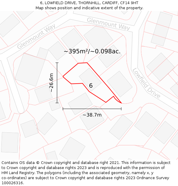 6, LOWFIELD DRIVE, THORNHILL, CARDIFF, CF14 9HT: Plot and title map