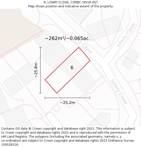 6, LOWRY CLOSE, CORBY, NN18 0QT: Plot and title map