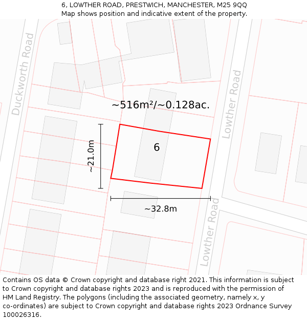 6, LOWTHER ROAD, PRESTWICH, MANCHESTER, M25 9QQ: Plot and title map