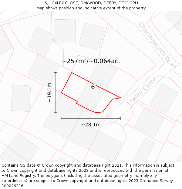 6, LOXLEY CLOSE, OAKWOOD, DERBY, DE21 2PU: Plot and title map