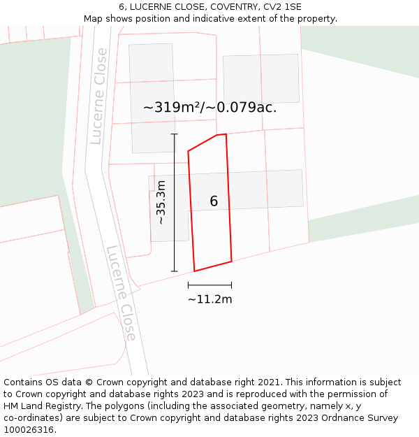 6, LUCERNE CLOSE, COVENTRY, CV2 1SE: Plot and title map