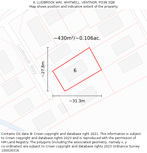 6, LUDBROOK WAY, WHITWELL, VENTNOR, PO38 2QB: Plot and title map