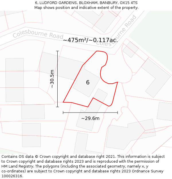 6, LUDFORD GARDENS, BLOXHAM, BANBURY, OX15 4TS: Plot and title map