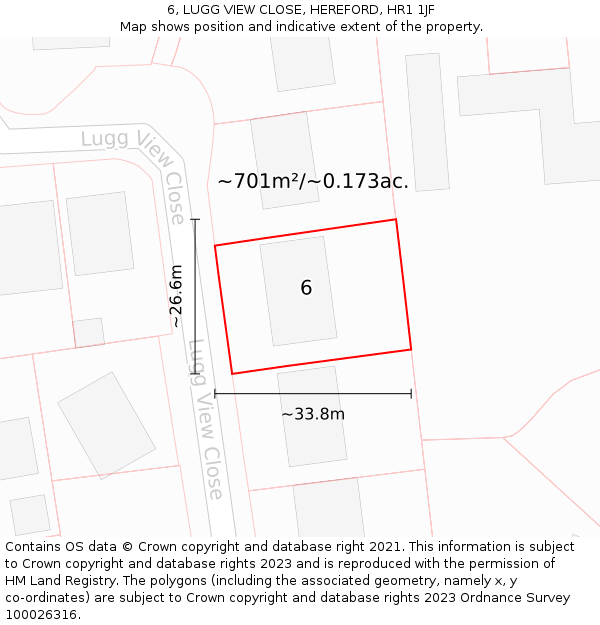 6, LUGG VIEW CLOSE, HEREFORD, HR1 1JF: Plot and title map