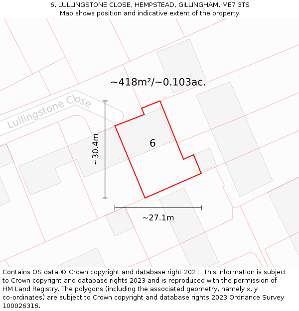 6, LULLINGSTONE CLOSE, HEMPSTEAD, GILLINGHAM, ME7 3TS: Plot and title map