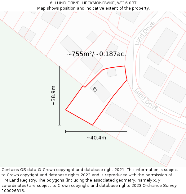 6, LUND DRIVE, HECKMONDWIKE, WF16 0BT: Plot and title map
