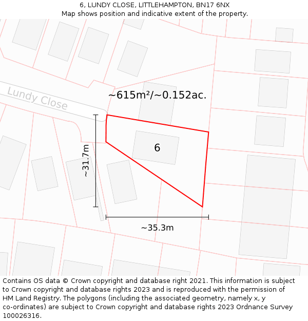 6, LUNDY CLOSE, LITTLEHAMPTON, BN17 6NX: Plot and title map