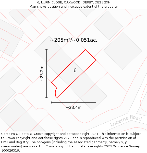 6, LUPIN CLOSE, OAKWOOD, DERBY, DE21 2XH: Plot and title map