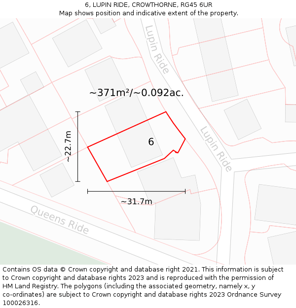 6, LUPIN RIDE, CROWTHORNE, RG45 6UR: Plot and title map