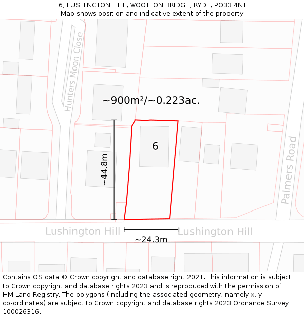 6, LUSHINGTON HILL, WOOTTON BRIDGE, RYDE, PO33 4NT: Plot and title map
