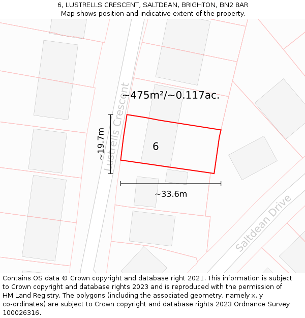 6, LUSTRELLS CRESCENT, SALTDEAN, BRIGHTON, BN2 8AR: Plot and title map