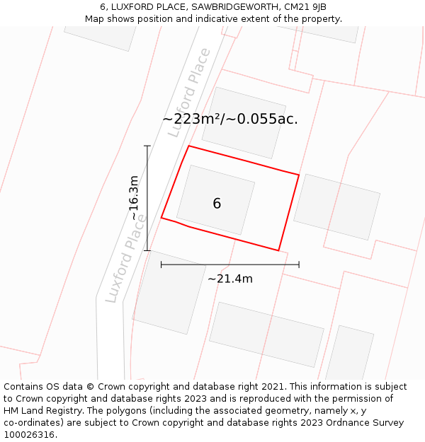 6, LUXFORD PLACE, SAWBRIDGEWORTH, CM21 9JB: Plot and title map
