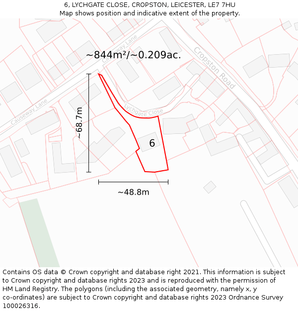 6, LYCHGATE CLOSE, CROPSTON, LEICESTER, LE7 7HU: Plot and title map