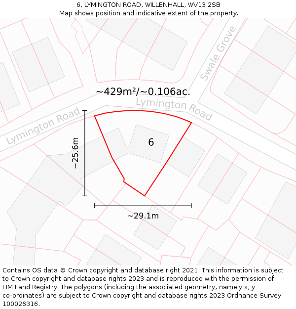 6, LYMINGTON ROAD, WILLENHALL, WV13 2SB: Plot and title map