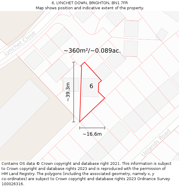 6, LYNCHET DOWN, BRIGHTON, BN1 7FR: Plot and title map