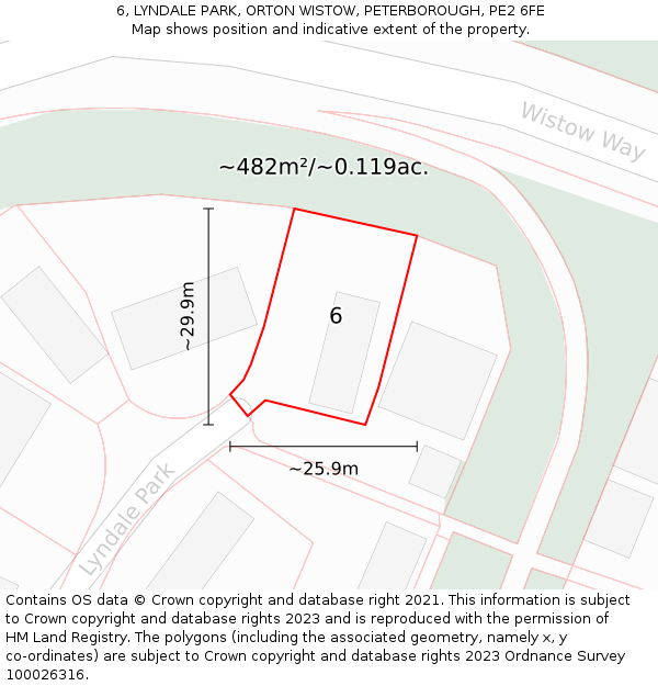 6, LYNDALE PARK, ORTON WISTOW, PETERBOROUGH, PE2 6FE: Plot and title map