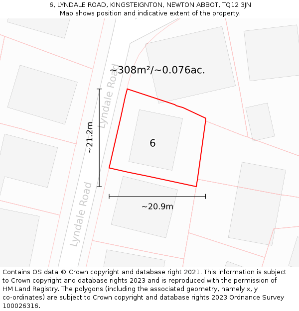 6, LYNDALE ROAD, KINGSTEIGNTON, NEWTON ABBOT, TQ12 3JN: Plot and title map