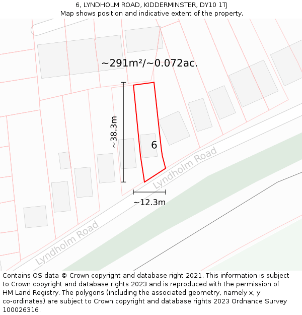 6, LYNDHOLM ROAD, KIDDERMINSTER, DY10 1TJ: Plot and title map