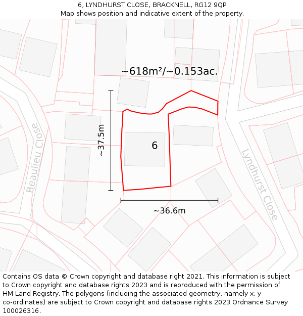 6, LYNDHURST CLOSE, BRACKNELL, RG12 9QP: Plot and title map