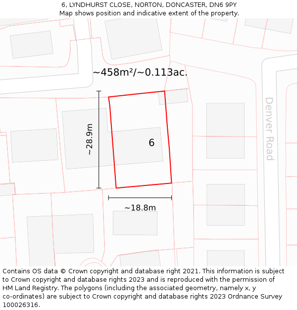 6, LYNDHURST CLOSE, NORTON, DONCASTER, DN6 9PY: Plot and title map