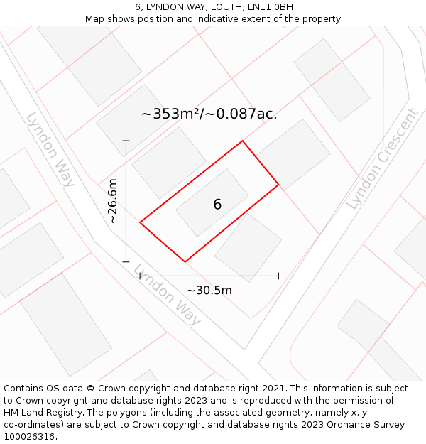 6, LYNDON WAY, LOUTH, LN11 0BH: Plot and title map