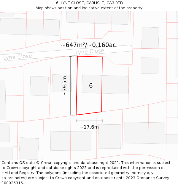 6, LYNE CLOSE, CARLISLE, CA3 0EB: Plot and title map
