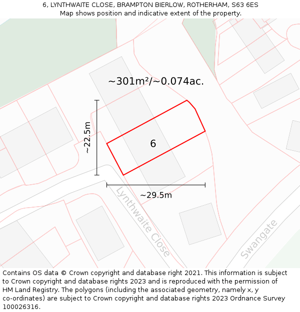 6, LYNTHWAITE CLOSE, BRAMPTON BIERLOW, ROTHERHAM, S63 6ES: Plot and title map