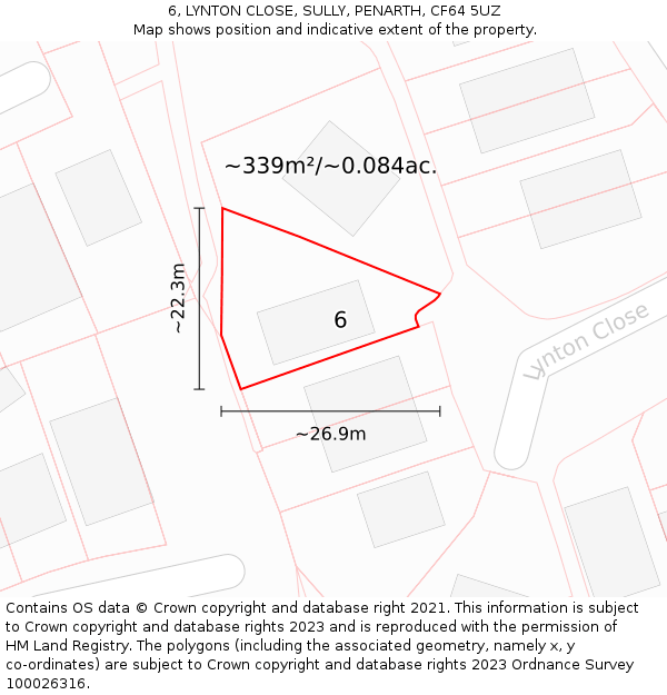 6, LYNTON CLOSE, SULLY, PENARTH, CF64 5UZ: Plot and title map