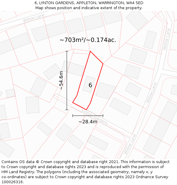 6, LYNTON GARDENS, APPLETON, WARRINGTON, WA4 5ED: Plot and title map