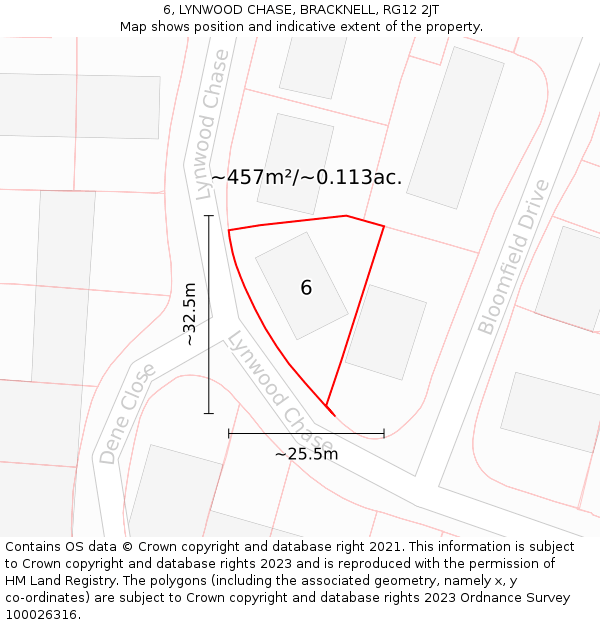 6, LYNWOOD CHASE, BRACKNELL, RG12 2JT: Plot and title map