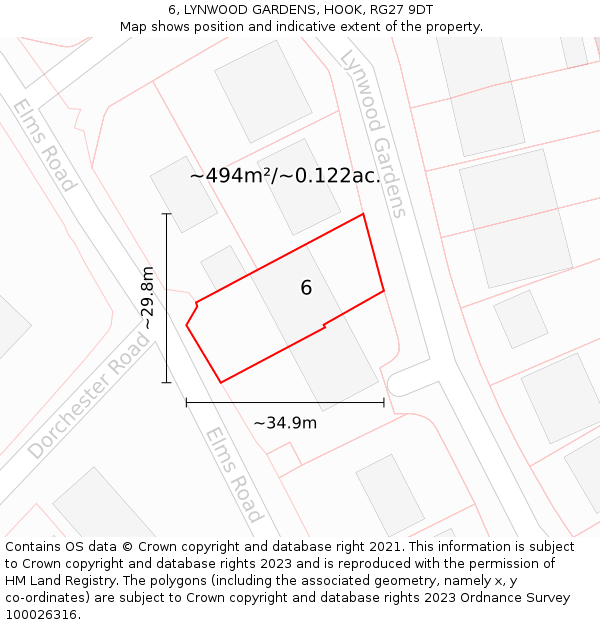 6, LYNWOOD GARDENS, HOOK, RG27 9DT: Plot and title map