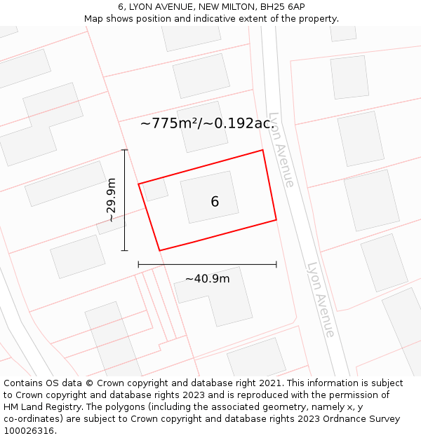 6, LYON AVENUE, NEW MILTON, BH25 6AP: Plot and title map