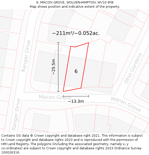 6, MACON GROVE, WOLVERHAMPTON, WV10 6FB: Plot and title map