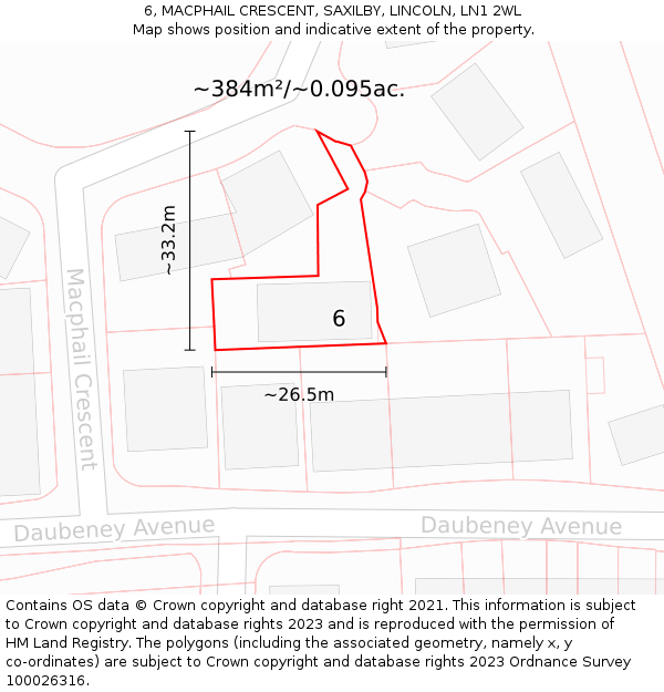 6, MACPHAIL CRESCENT, SAXILBY, LINCOLN, LN1 2WL: Plot and title map