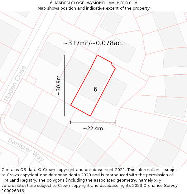 6, MADEN CLOSE, WYMONDHAM, NR18 0UA: Plot and title map