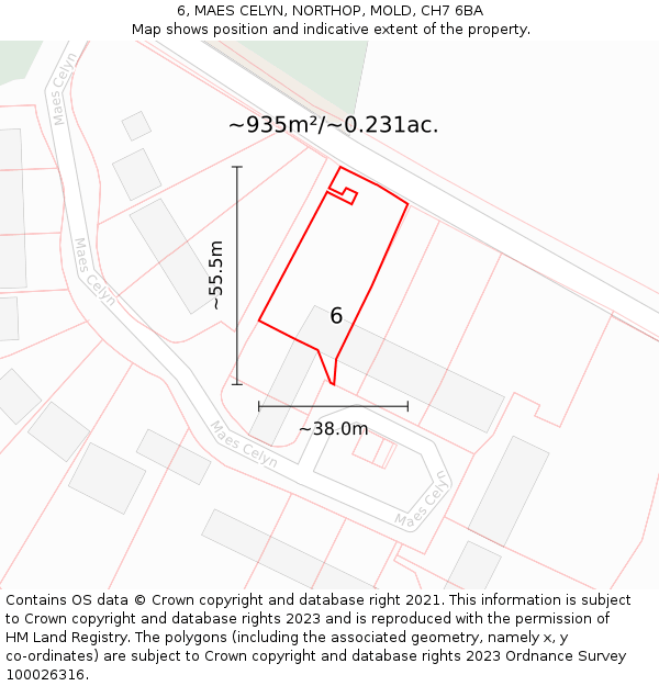 6, MAES CELYN, NORTHOP, MOLD, CH7 6BA: Plot and title map