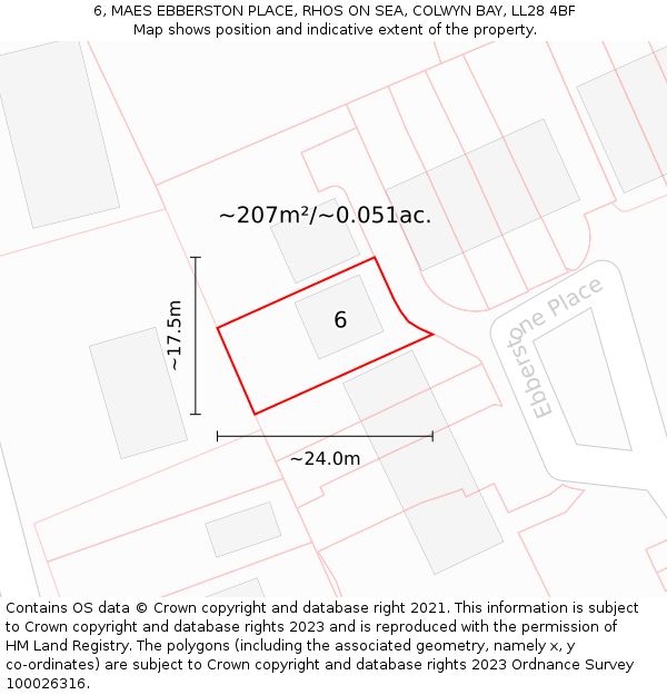 6, MAES EBBERSTON PLACE, RHOS ON SEA, COLWYN BAY, LL28 4BF: Plot and title map
