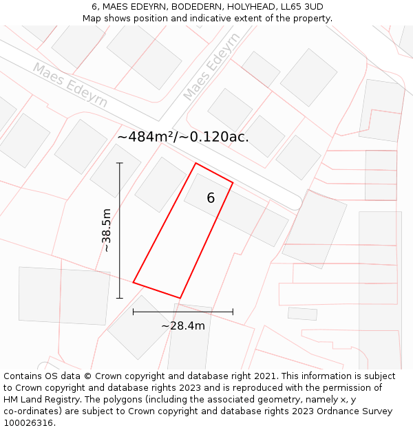 6, MAES EDEYRN, BODEDERN, HOLYHEAD, LL65 3UD: Plot and title map