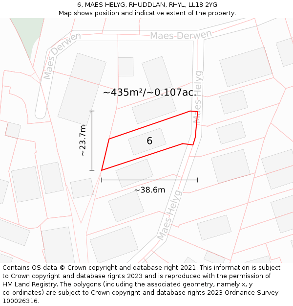 6, MAES HELYG, RHUDDLAN, RHYL, LL18 2YG: Plot and title map
