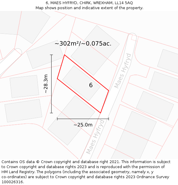 6, MAES HYFRYD, CHIRK, WREXHAM, LL14 5AQ: Plot and title map